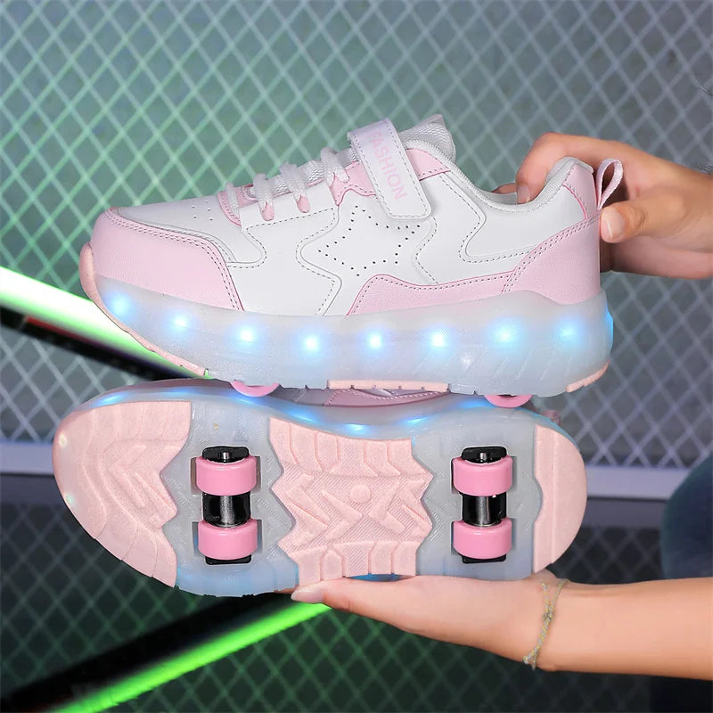 Kids' USB-Charging LED Light-Up Roller Shoes