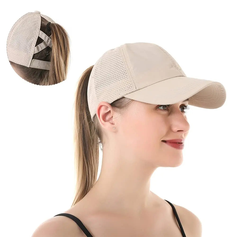 Quick Dry Ponytail Baseball Caps Women Criss Cross
