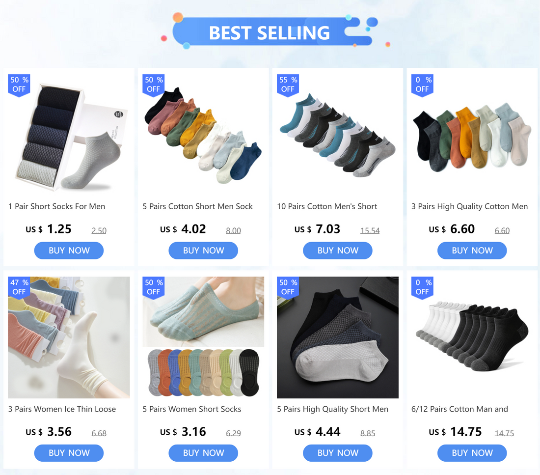 Men's Cotton Short Socks, 5 or 10 Pairs