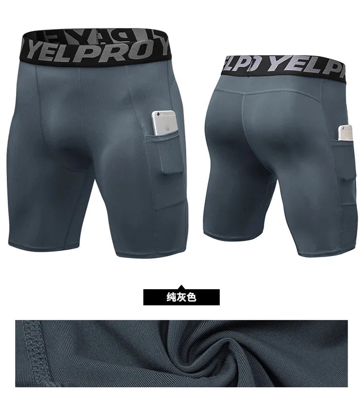 Sports Shorts Men Compression Running Shorts Pocket Quick