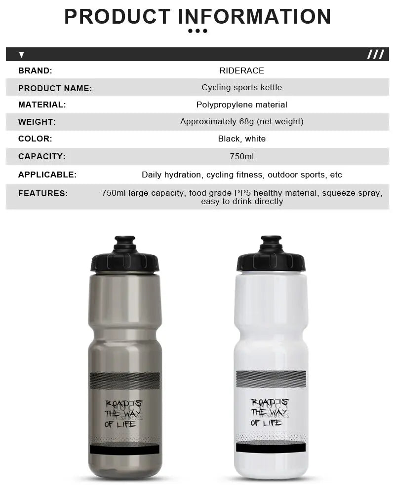 RIDERACE Bicycle Water Bottle 750ML PP5 Plastic Outdoor