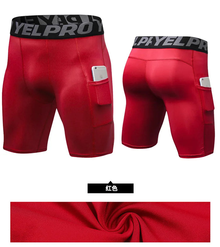 Sports Shorts Men Compression Running Shorts Pocket Quick