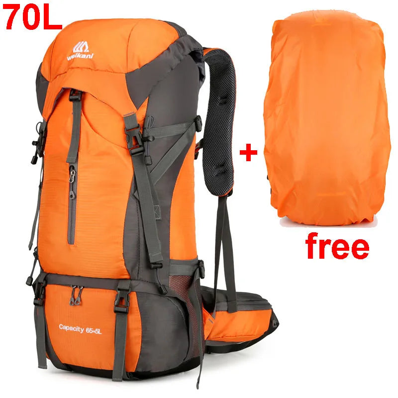 70L Nylon Camping Backpack Travel Bag Rain Cover