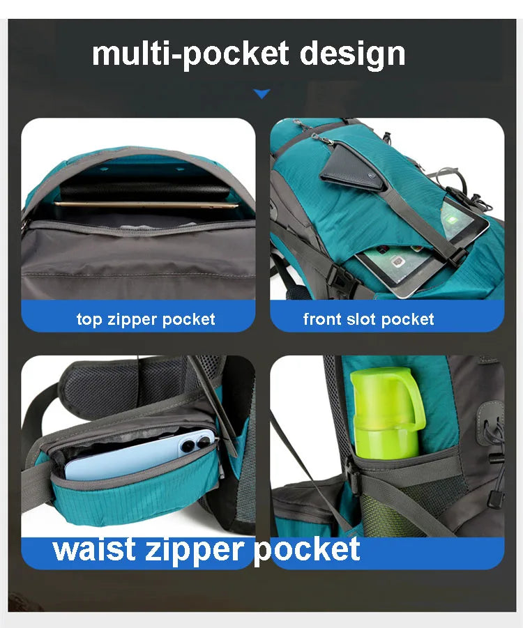 70L Nylon Camping Backpack with Rain Cover