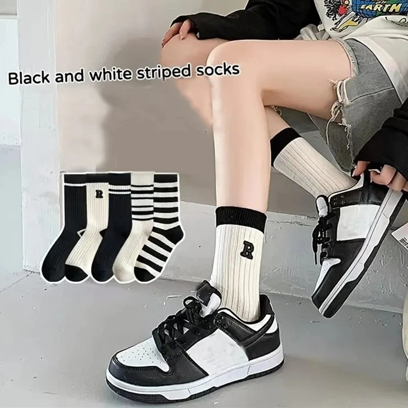 5 Pairs Letter Print Socks Comfy & Breathable