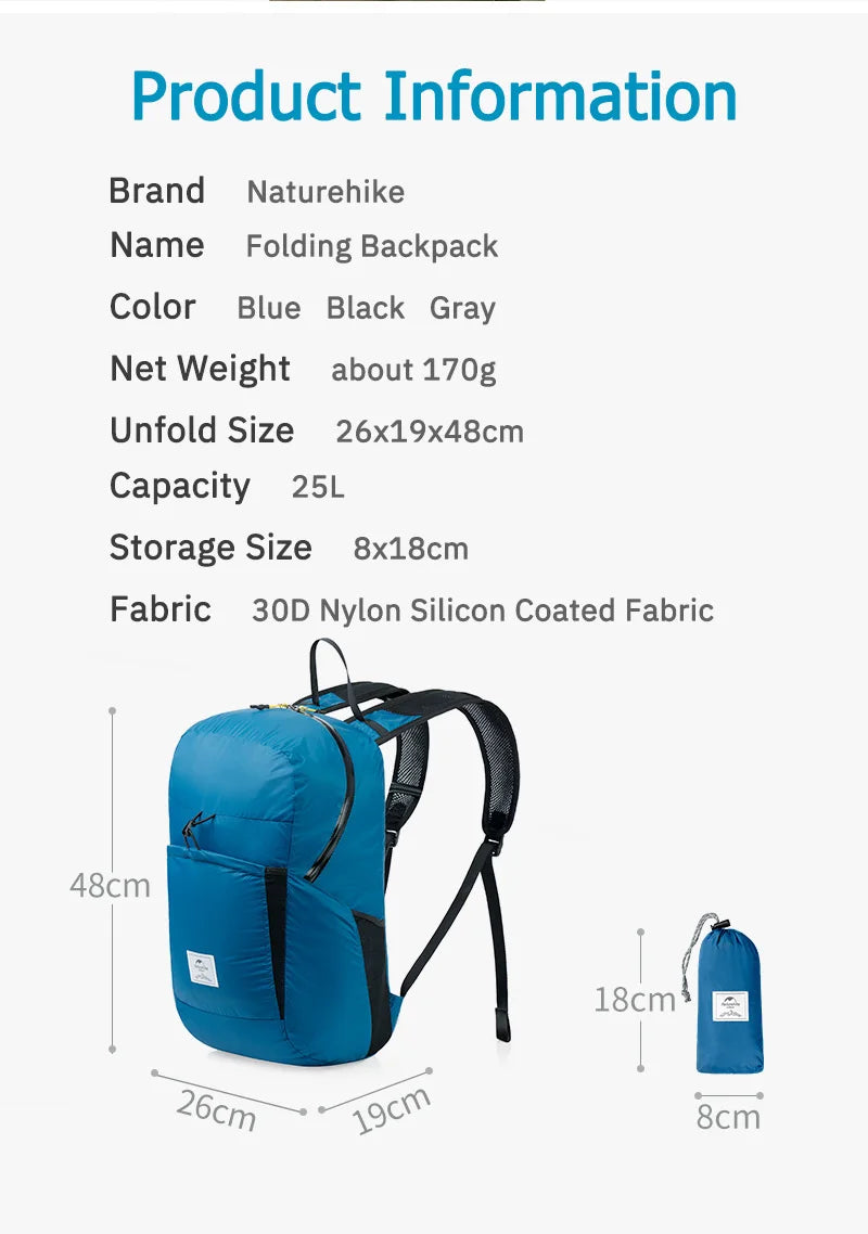 Naturehike Cloudy Goose 18L 22L Silicone Folding Backpack