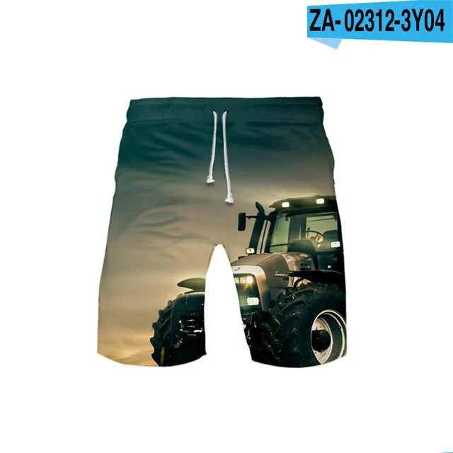 Children's Swimwear Shorts 3d Tractor Trucks Board Short