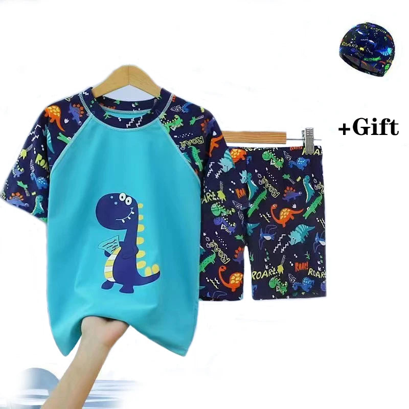 3Pcs Set Cartoon Print Kids Boys Swimwear Children's