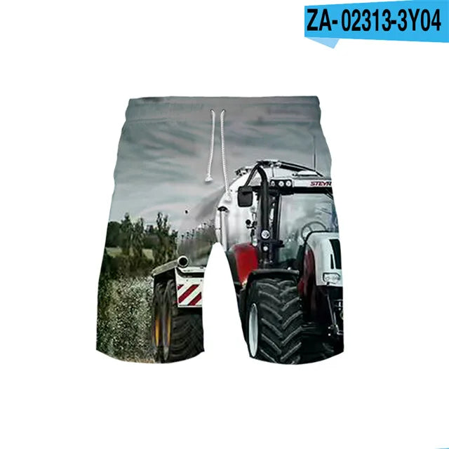 Kids' Tractor and Truck Print Board Shorts