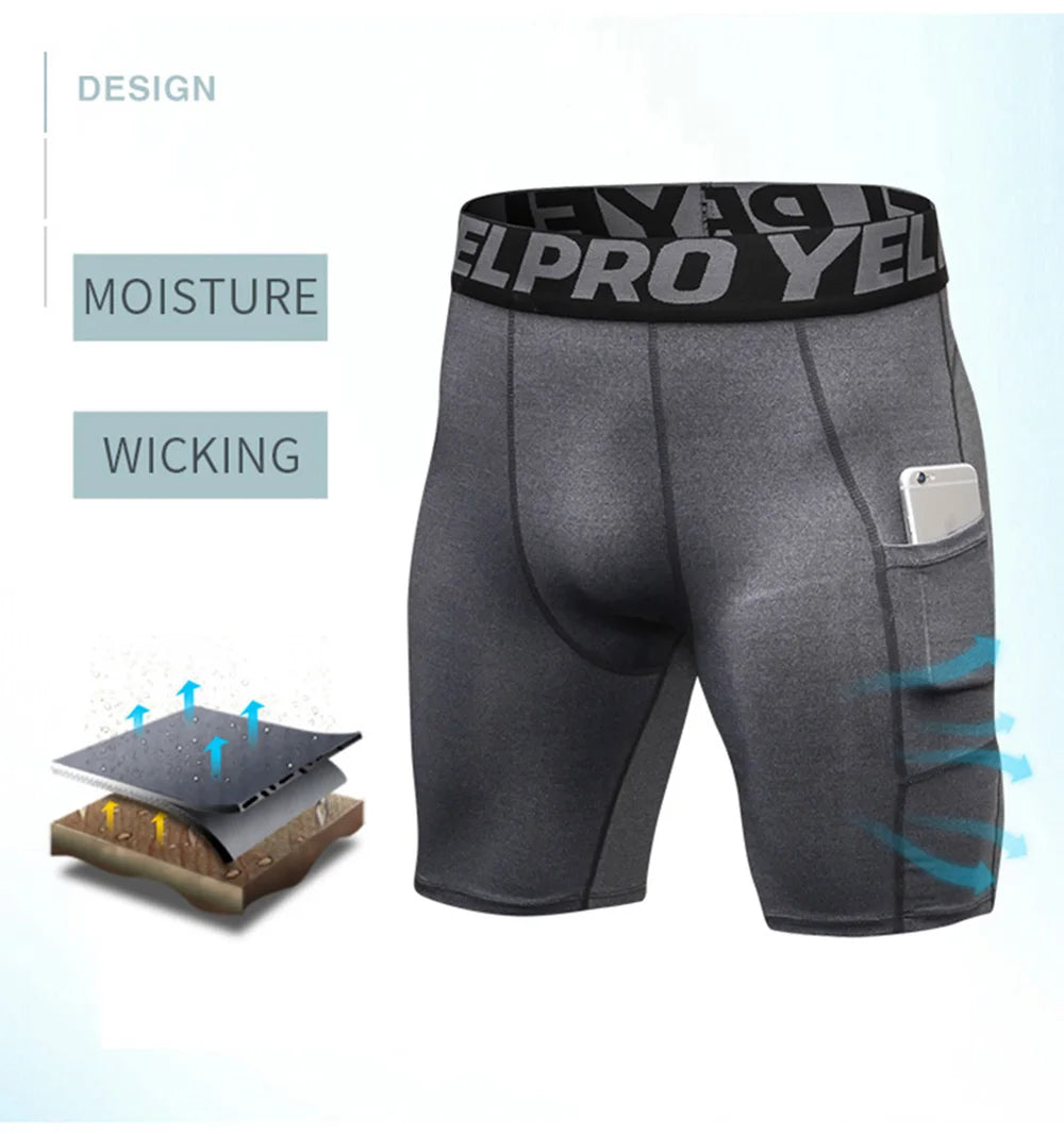 Sports Shorts Men Compression Running Shorts Pocket Quick