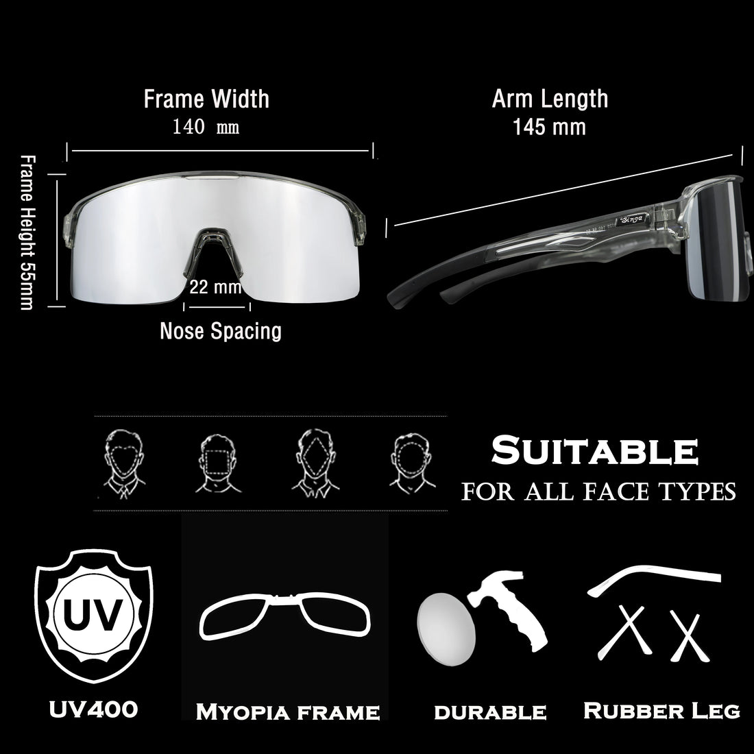 Unisex Polarised Cycling Glasses, 10 Colours