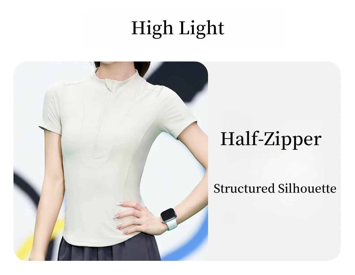 Women's Short-Sleeve Half-Zip Yoga Top, image 7 of 15