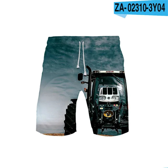 Kids' Tractor and Truck Print Board Shorts