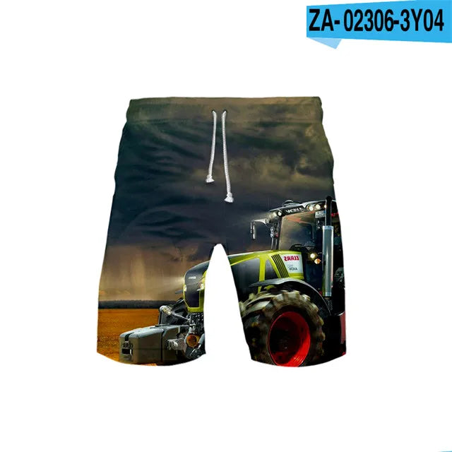 Kids' Tractor and Truck Print Board Shorts