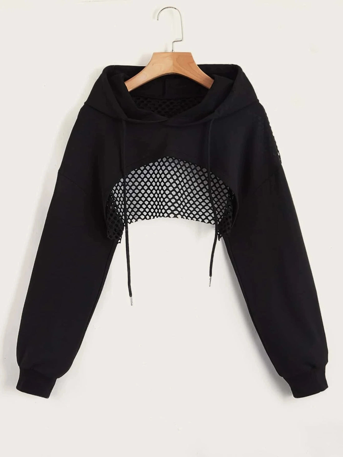 Street Sport Drop Shoulder Drawstring Hollow Out Super
