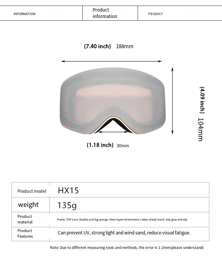 Ski Snowboard Goggles Women Men Skiing Eyewear Mask