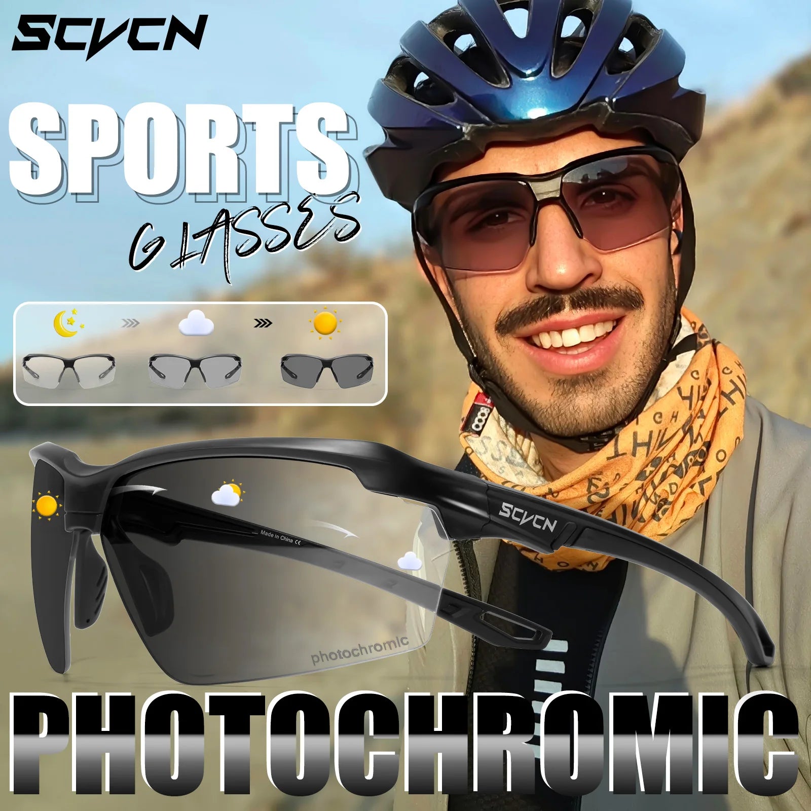 SCVCN Photochromic Cycling Glasses Men MTB Cycling Sunglasses