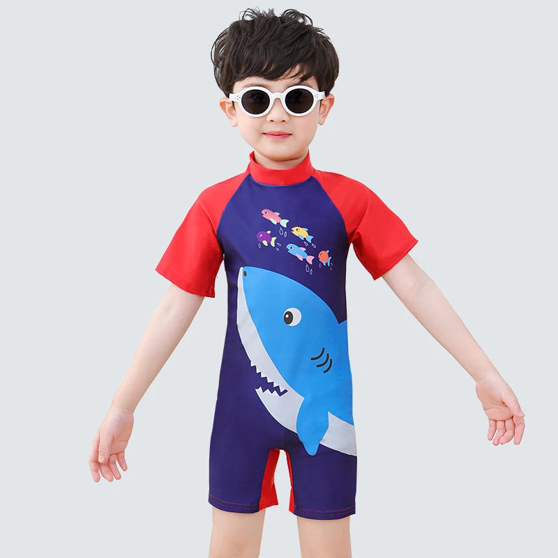 Baby Boy One-piece Swimsuit Short Sleeve Swimwear Kids
