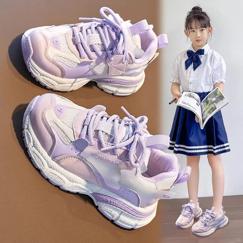 Girls' Spring-Autumn New Sports Shoes: Breathable Mesh Upper