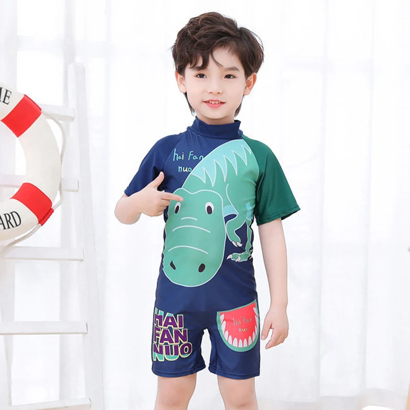 Baby Boy One-piece Swimsuit Short Sleeve Swimwear Kids