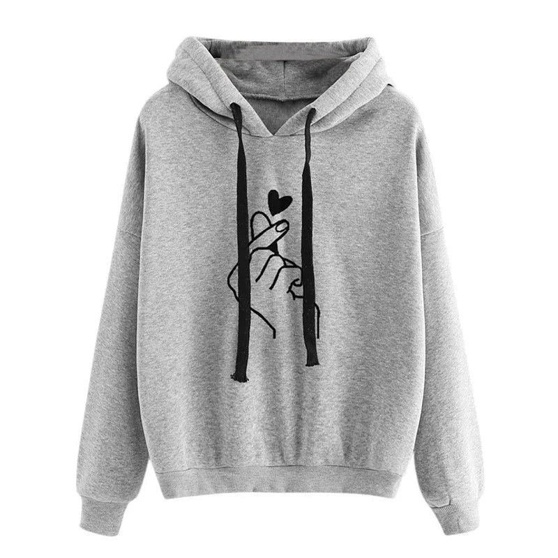 Autumn Fleece Hoodie Solid Color Finger Heart Hooded