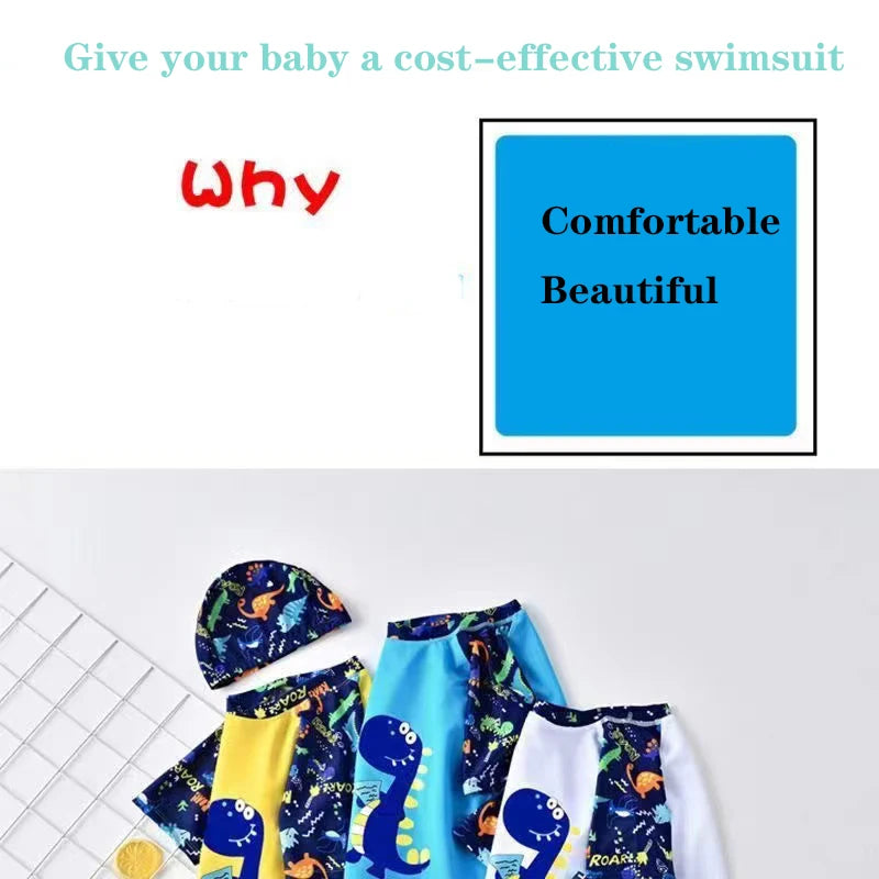 3Pcs Set Cartoon Print Kids Boys Swimwear Children's