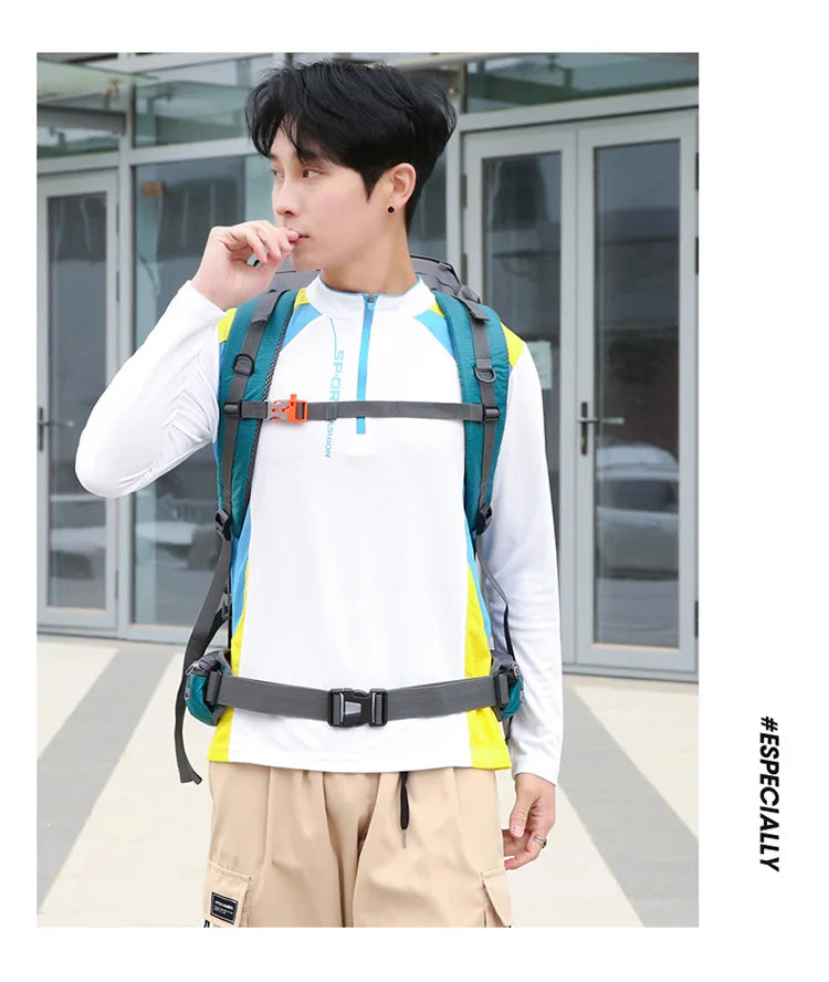 70L Nylon Camping Backpack Travel Bag Rain Cover