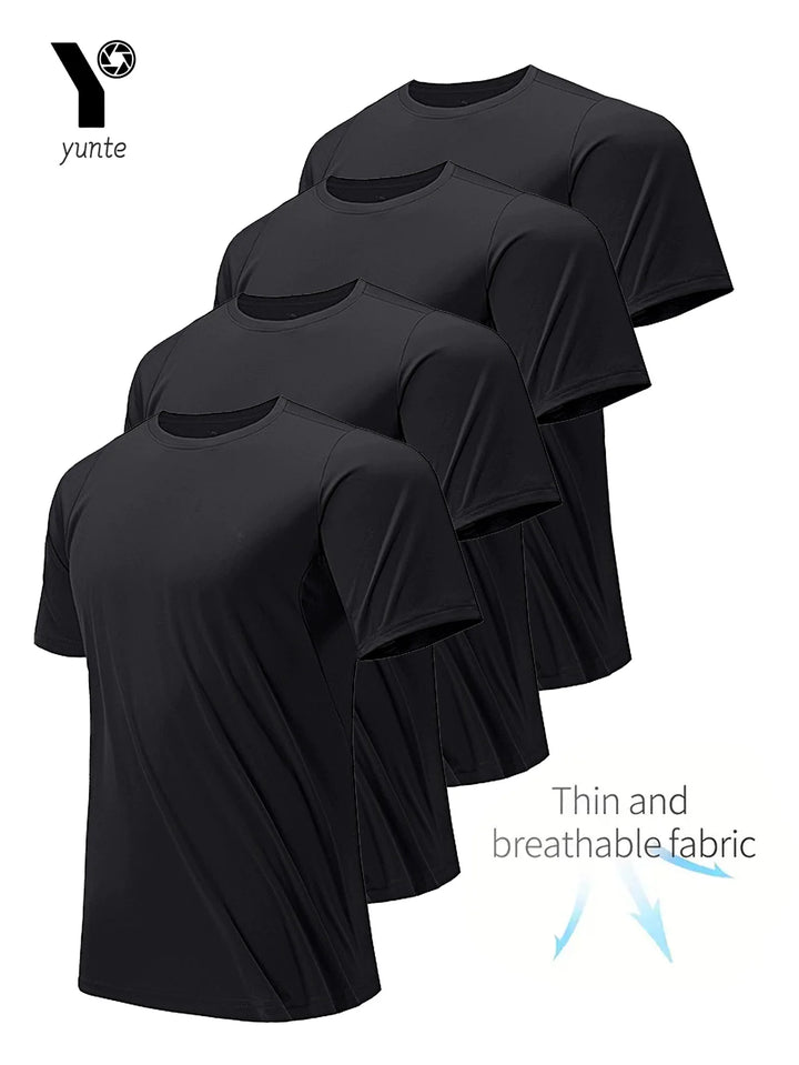 Men's Quick-Dry Black T-Shirts, Pack of 4