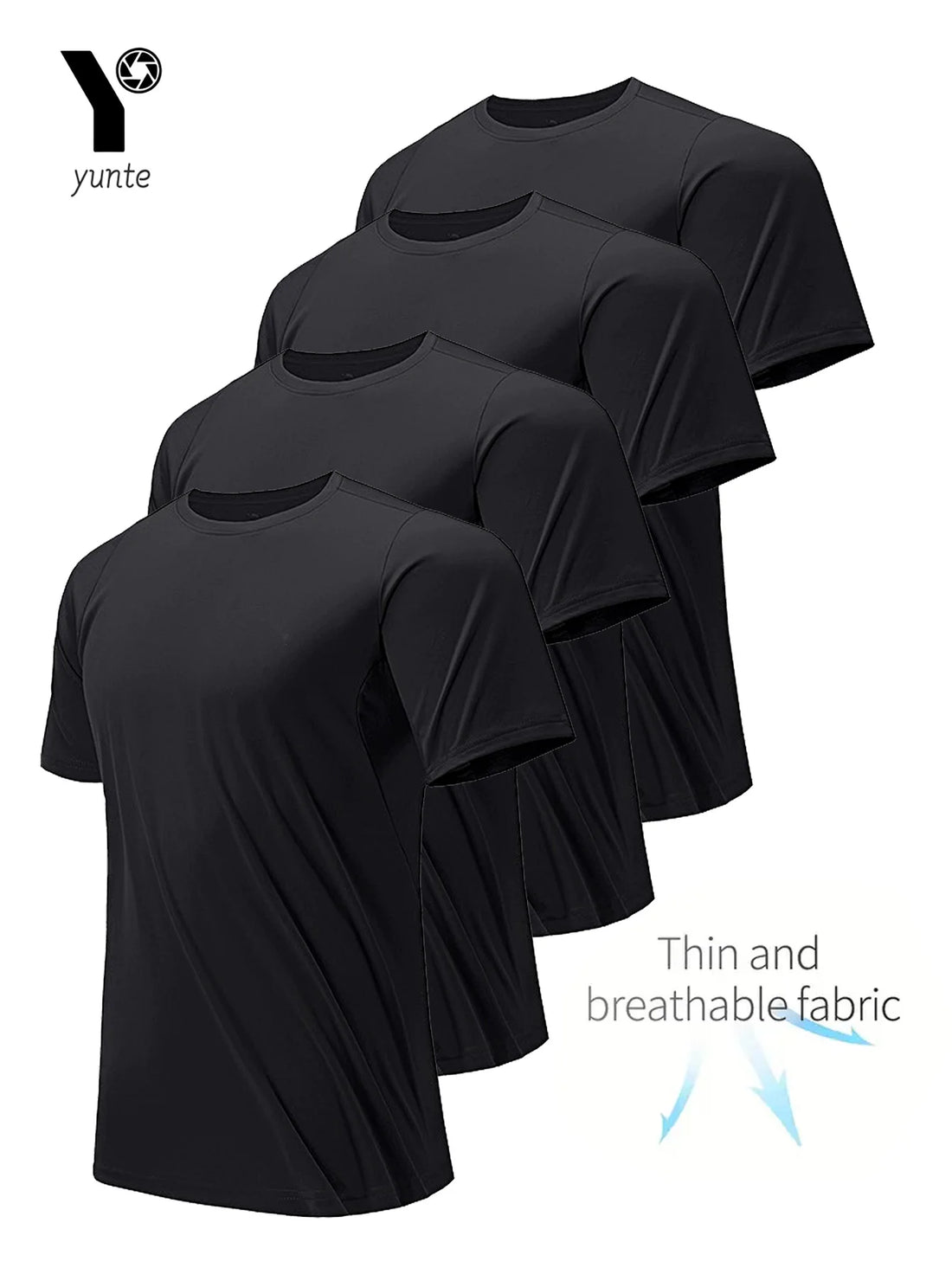 Round Neck T-Shirt 4-Pack Black Ultra-Light Men's Quick