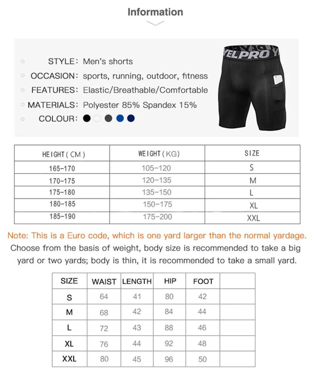 Sports Shorts Men Compression Running Shorts Pocket Quick