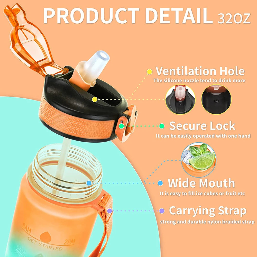 Motivational Sport Water Bottle, Leakproof Drinking Bottles, Outdoor