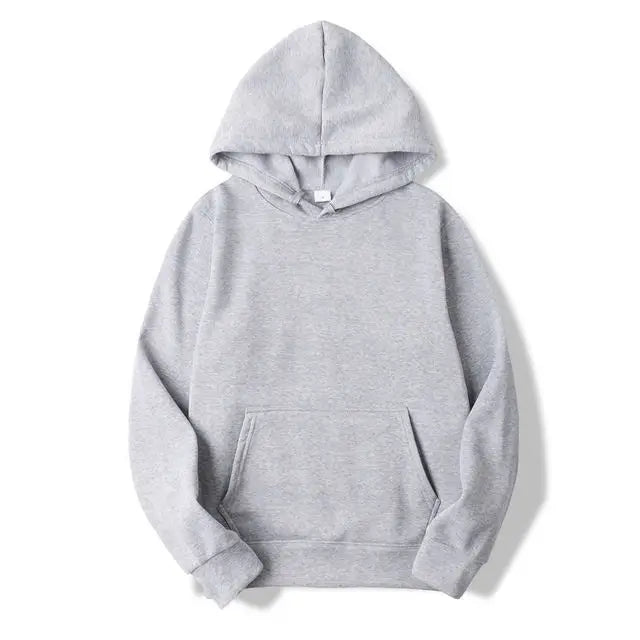 Men's Plain Fleece-Lined Pullover Hoodie