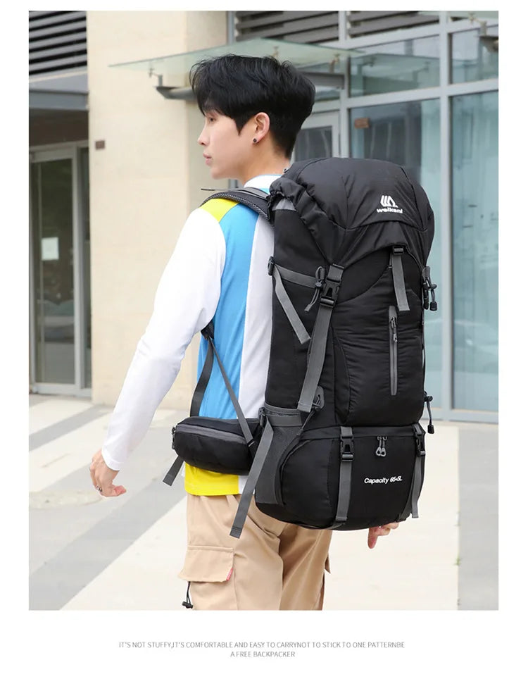 70L Nylon Camping Backpack Travel Bag Rain Cover