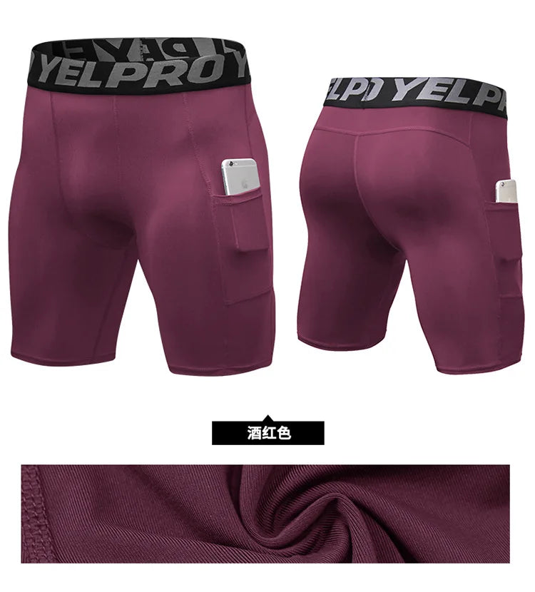 Sports Shorts Men Compression Running Shorts Pocket Quick