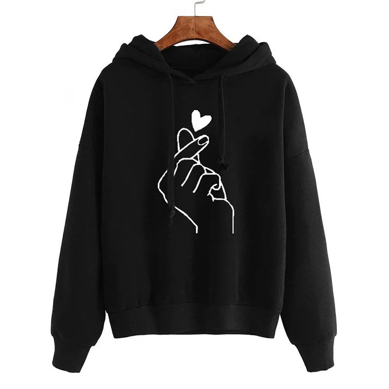 Fleece Hoodie with Finger Heart Detail
