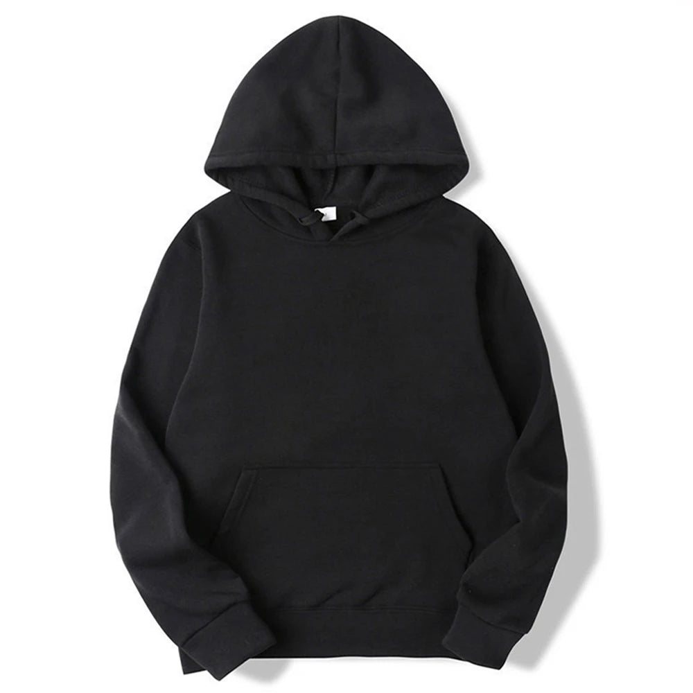 Men's Plain Fleece-Lined Pullover Hoodie