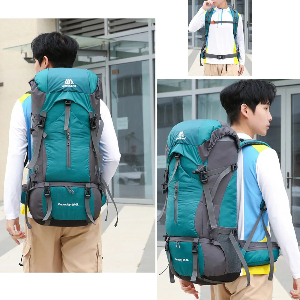 70L Nylon Camping Backpack with Rain Cover