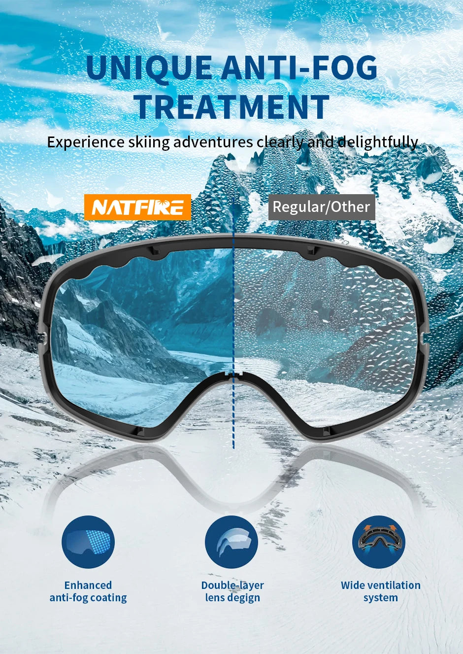 NATFIRE Unisex Anti-Fog Ski Goggles, image 12 of 26