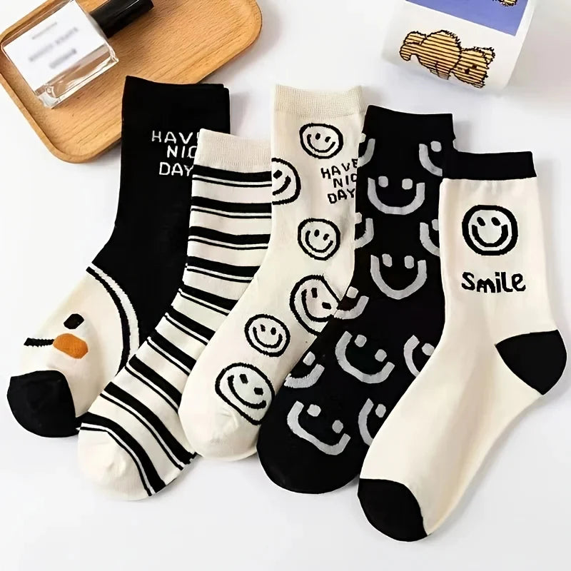 5 Pairs Letter Print Socks Comfy & Breathable