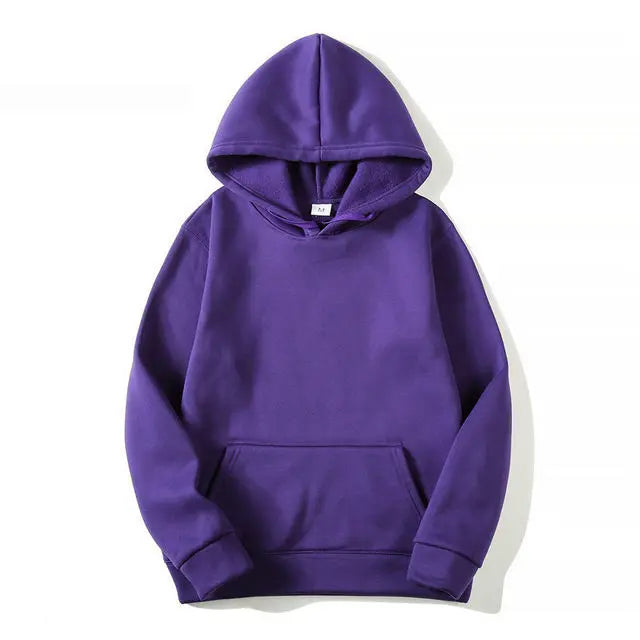 Men's Plain Fleece-Lined Pullover Hoodie