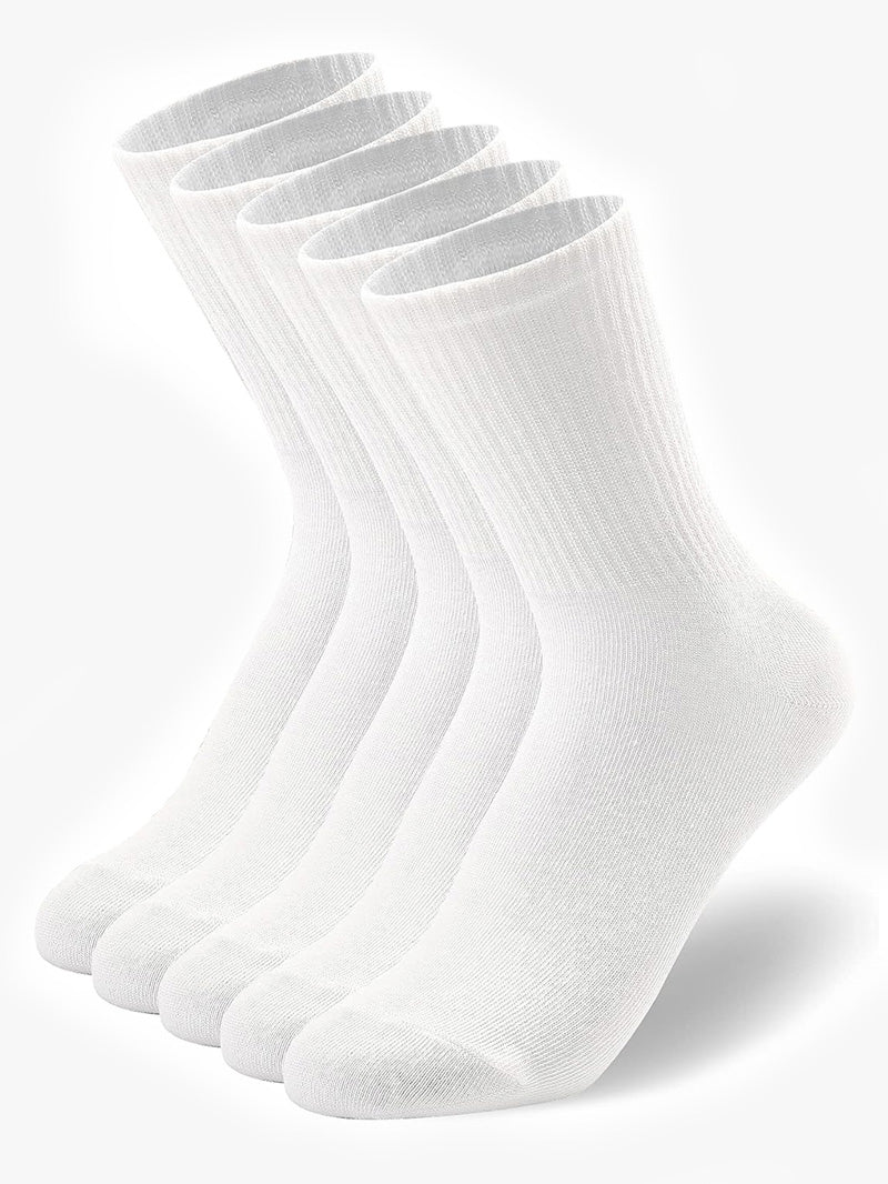 Men's Black and White Crew Socks, 5 Pairs