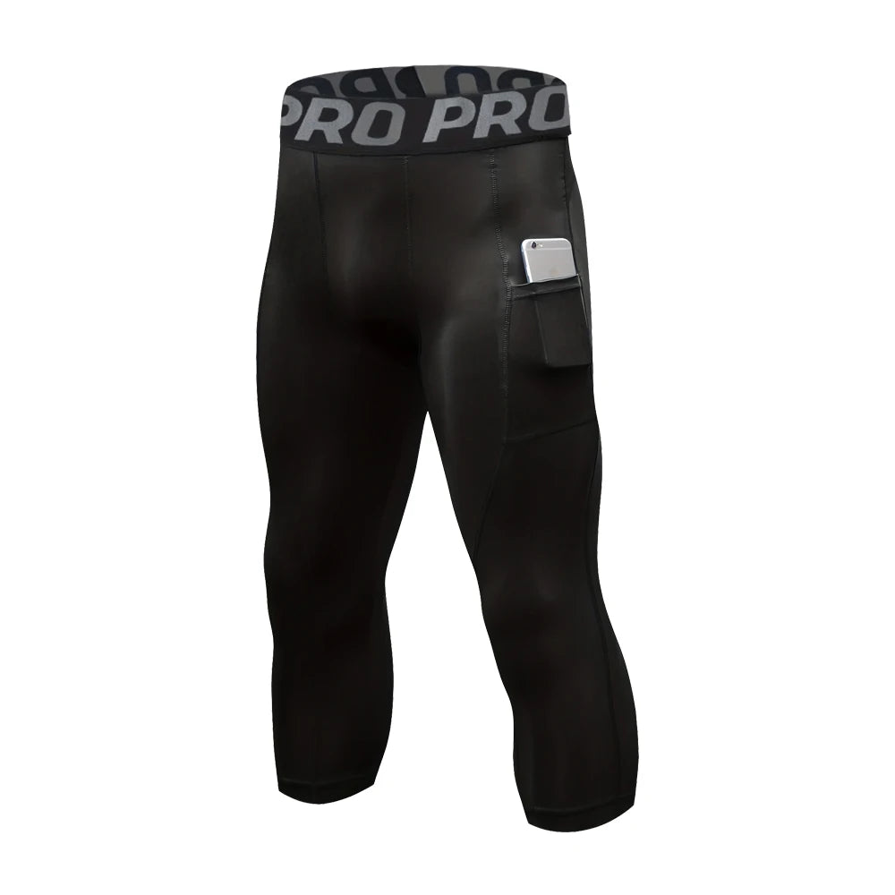 3/4 Compression Pants Men Quick Drying Gym Mens