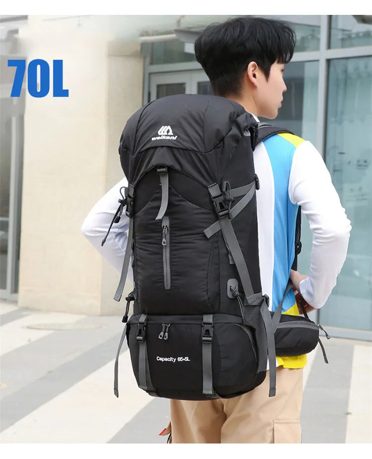 70L Nylon Camping Backpack Travel Bag Rain Cover