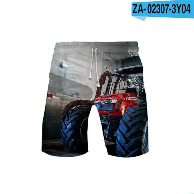 Kids' Tractor and Truck Print Board Shorts