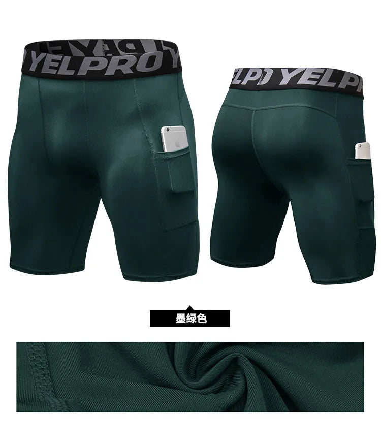Sports Shorts Men Compression Running Shorts Pocket Quick