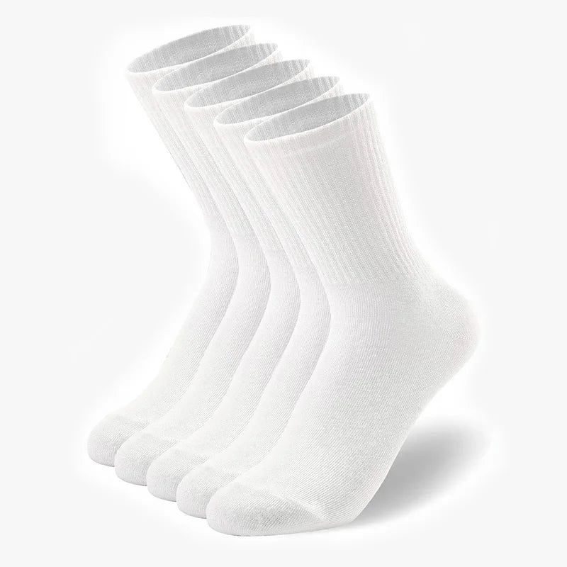5 Pairs Men Crew Socks Black White Middle