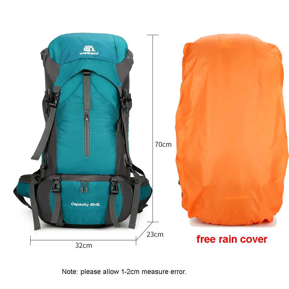 70L Nylon Camping Backpack Travel Bag Rain Cover