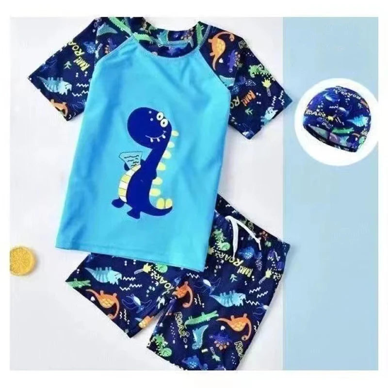 3Pcs Set Cartoon Print Kids Boys Swimwear Children's