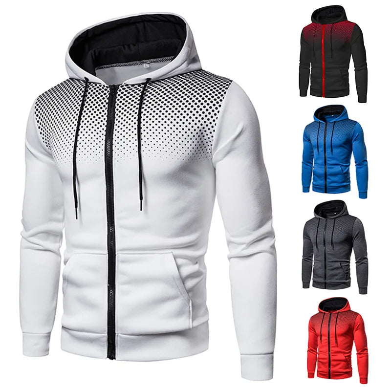 Men's Zip-Up Hoodie with Polka Dot Print
