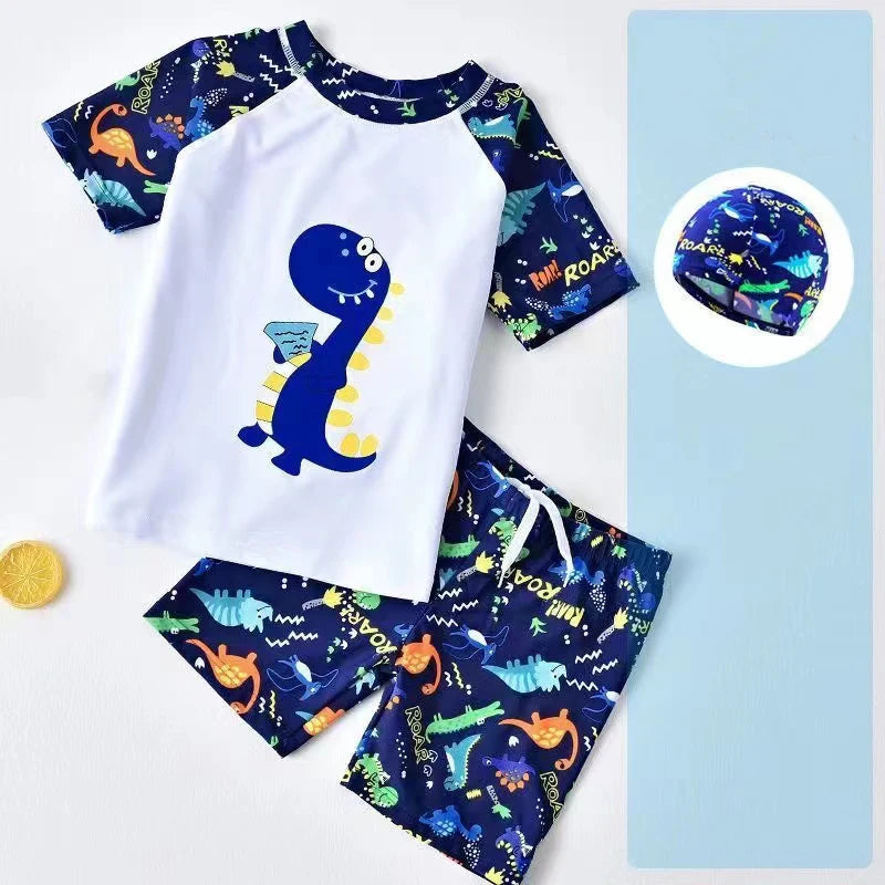3Pcs Set Cartoon Print Kids Boys Swimwear Children's